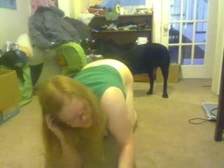 Hot blonde wear glasses fucking lucky dog