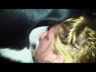 Blonde girl deepthroat big dog